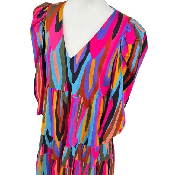 Crosby Bissy Dress | “Funky Town” | Sz S | Tiered Puff-Sleeve V-Neck Mini NWT - Picture 2 of 15